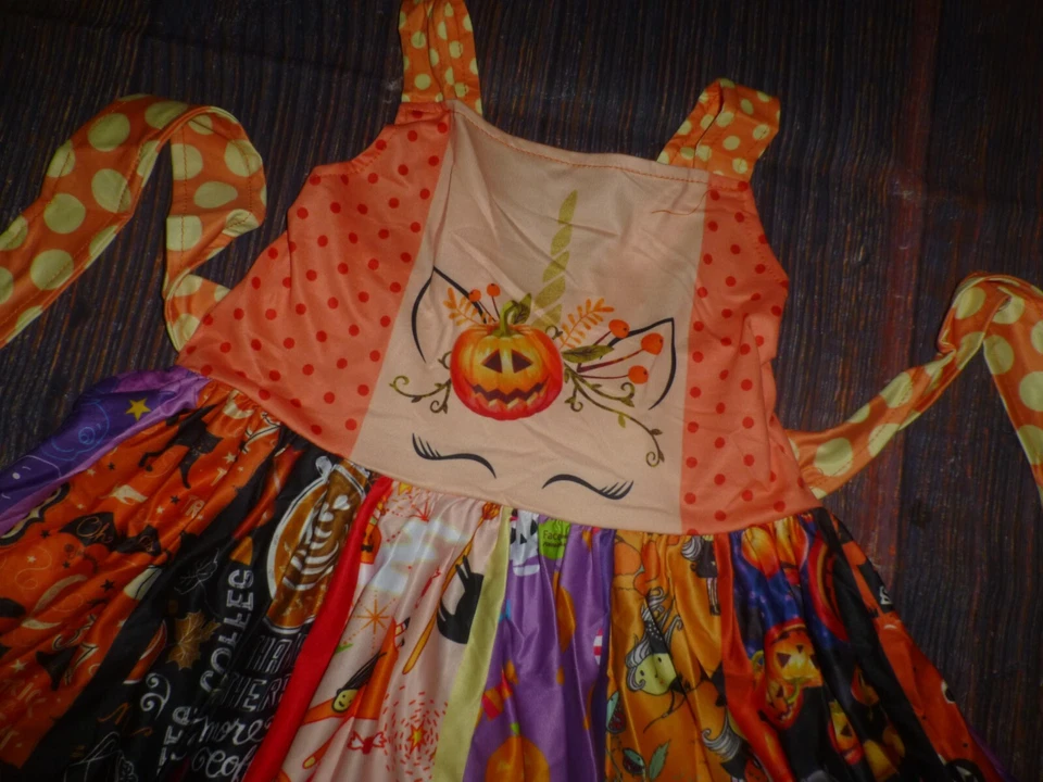 NEW Boutique Unicorn Pumpkin Girls Sleeveless Ruffle Twirl Dress - Image 2 of 4