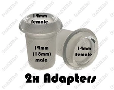 2x 19mm ( 18mm ) MALE to 14mm FEMALE Glass Adapter Reducer Enlarger 19/14 18/14