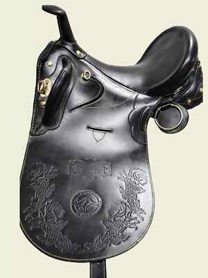 Leather Horse Tack Saddle With Horn Black Australian Stock Size 15''.