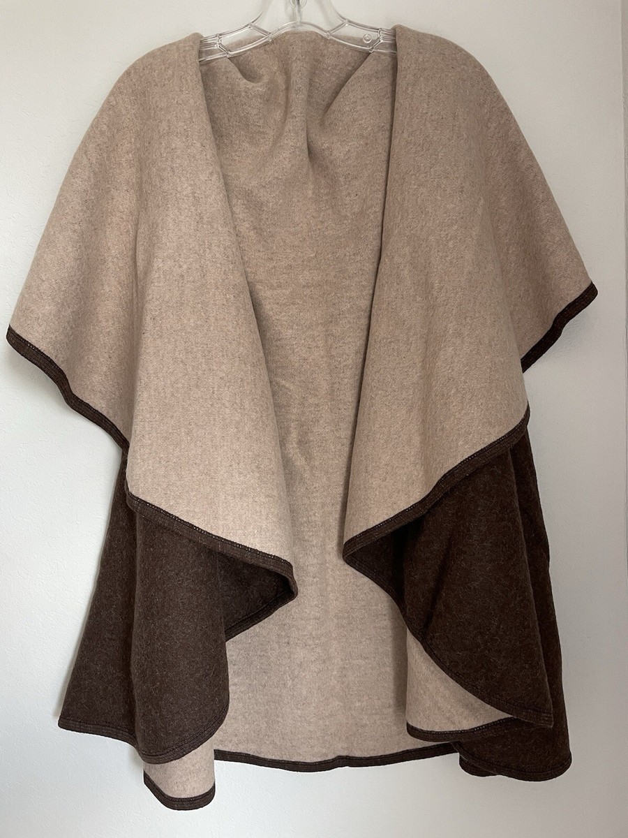 Anthropologie Look By Way Blanket Shawl Wrap Vest Jacket OS Brown Beige