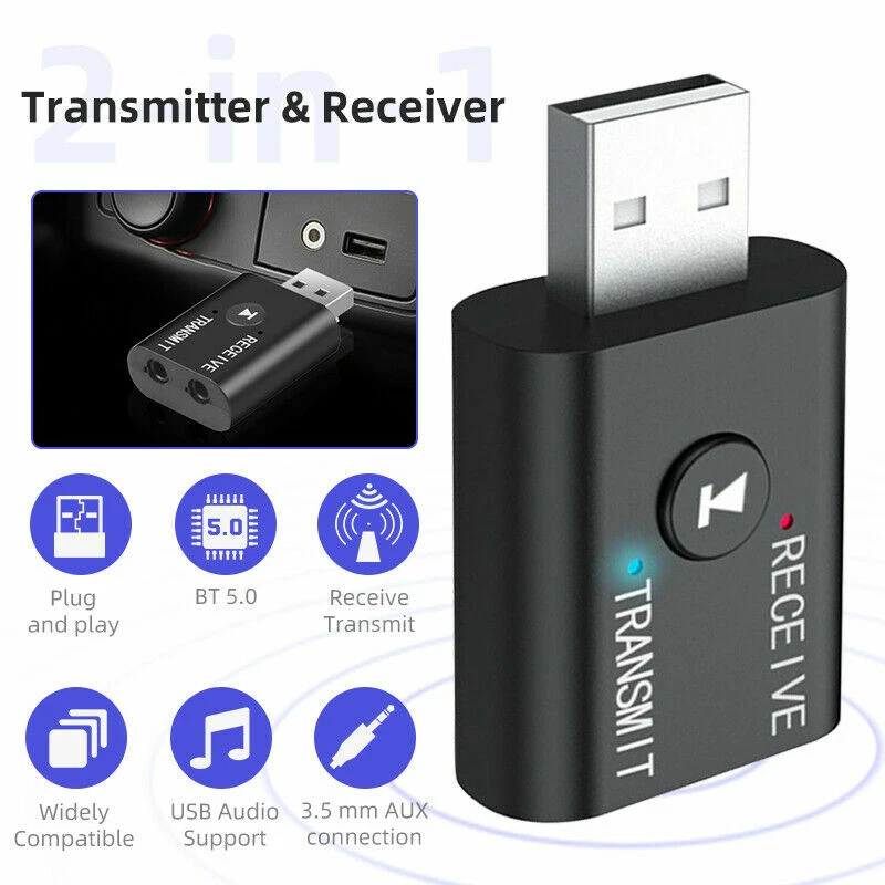 USB Bluetooth 5.0 + EDR Audio Transmitter For TV PC Driver-Free USB Audio  Dongle Transmitter