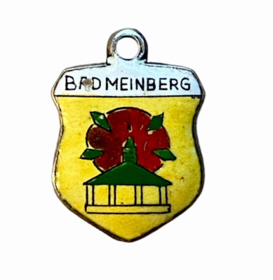 Vintage silver GERMANY BAD MEINBERG COAT OF ARMS FLAG TRAVEL SHIELD charm #1578