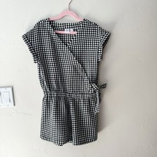 Gap Girls Romper Black White Gingham Checked Plaid Size 10