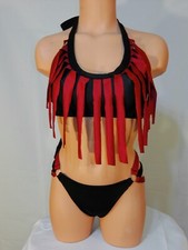 Exotic dancer stripper small black/red two piece bikini dance outfit-dancewear