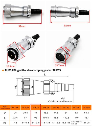 WY24 TI+ZI5A Double pressure plate cable plug Double pressure plate cable socket - Picture 6 of 14