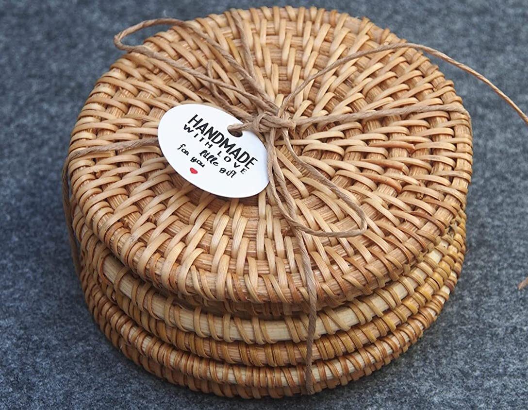 6er Set Untersetzer Rund Mit Halter – Boho-Stil Aus Baumwolle – Saugfähig & Rutschfest – 10 Cm Durchmesser – Perfekt Für Küche, Bar Oder Als Deko