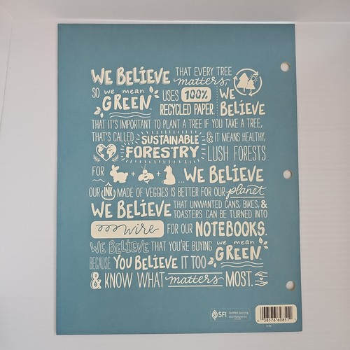 "We Mean GREEN" Mead 3-Hole 2-Pocket Portfolio Folders 12" x 9 3/8" Compostable - Picture 8 of 15
