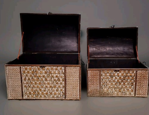 Vtg Nesting Woven Wicker-On- Wood Storage Chests - Picture 8 of 8