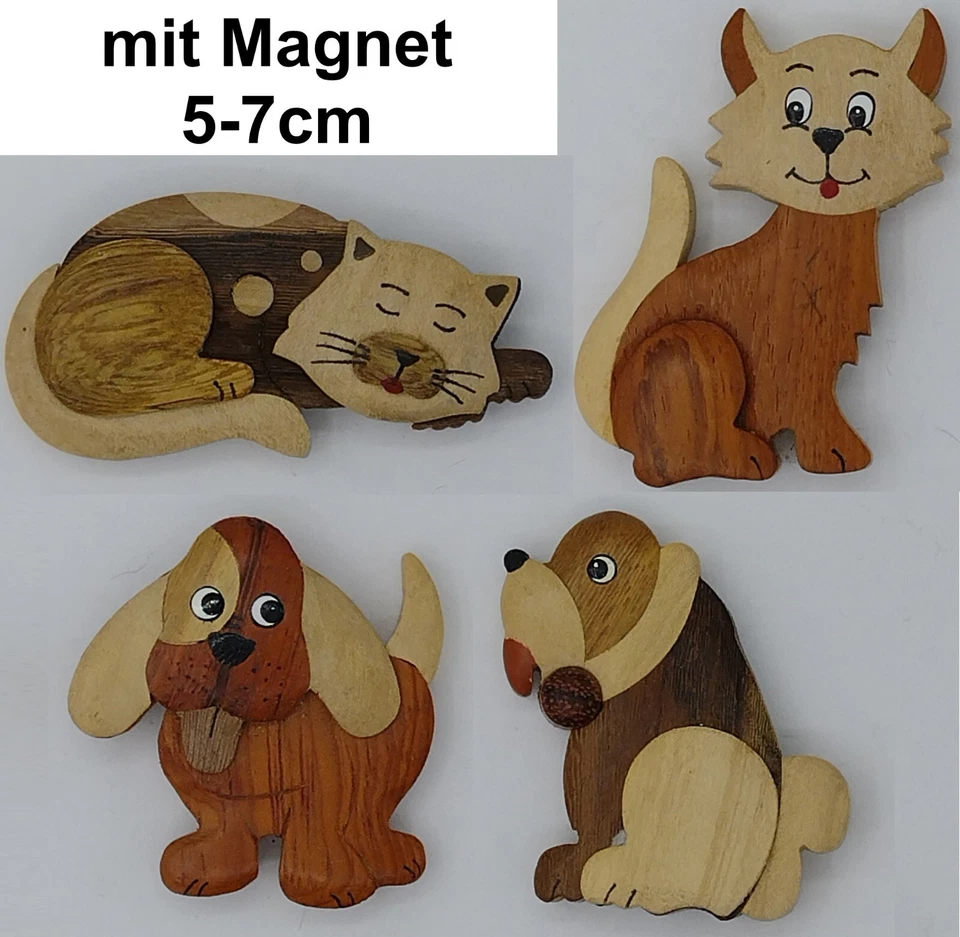 Aimant Pour Réfrigérateur En Bois Handarbeit Chien Et Chat Aimant Chauffage - Photo 1/1