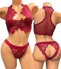 Victorias Secret Dream Angels Set Bralette Bra & Cheekini Panty Deep Red New