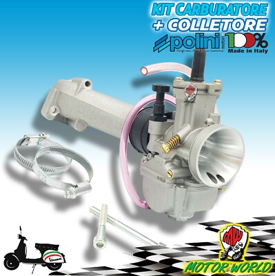 KIT CARBURATORE VALVOLA PIATTE PWK 28 + COLLETTORE 2 FORI POLINI VESPA PRIMAVERA