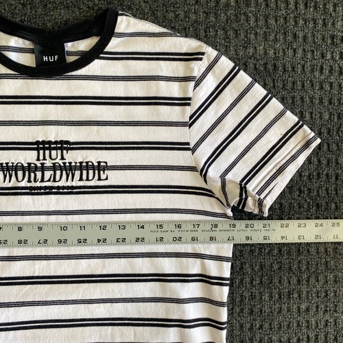 Huf Worldwide Vintage 90’s Style T Shirt Striped Black White Guess Ringer M - Picture 6 of 9