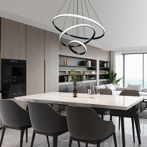Moderne LED Hängelampe 76W Pendelleuchte Dimmbare 3 Ringen Deckenlampe Esstisch - Bild 5 von 9