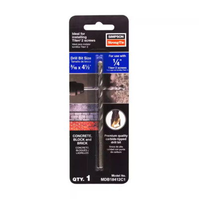 MDB 3/16 in. x 4-1/2 in. Carbide Masonry Titen Screw Drill Bit