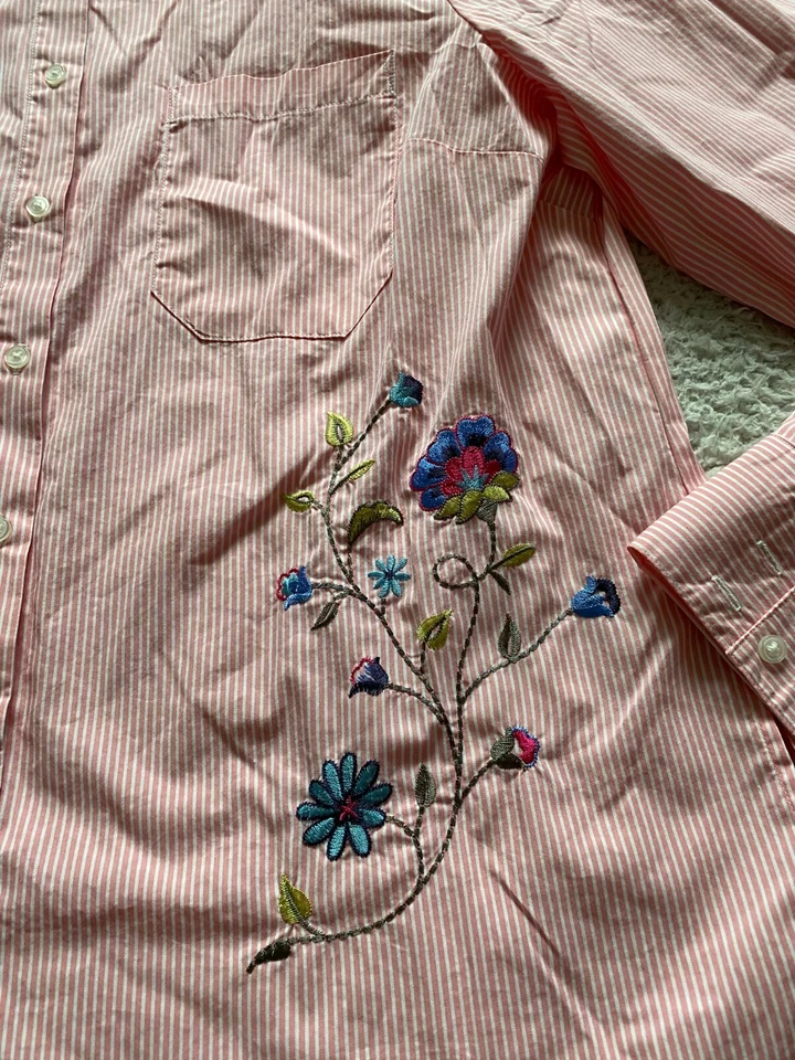 Camisa Falls Creek Mujer Rayas Bordada Manga Larga Abotonada Rosa Talla XL Foto 3 de 4