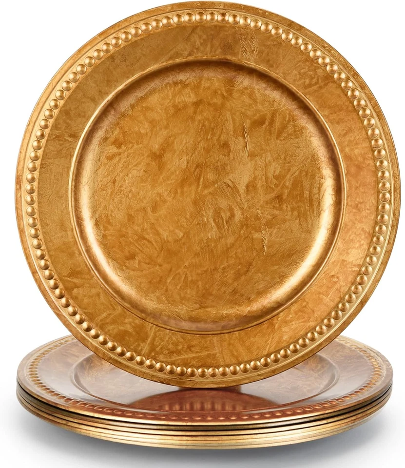 6 Pc 13" Vintage Brown Charger Plates Rustic Elegant Dinner Table Wedding Party