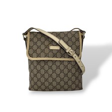 GUCCI 223666 GG Supreme PVC Shoulder Bag Pochette Beige White Logo From Japan