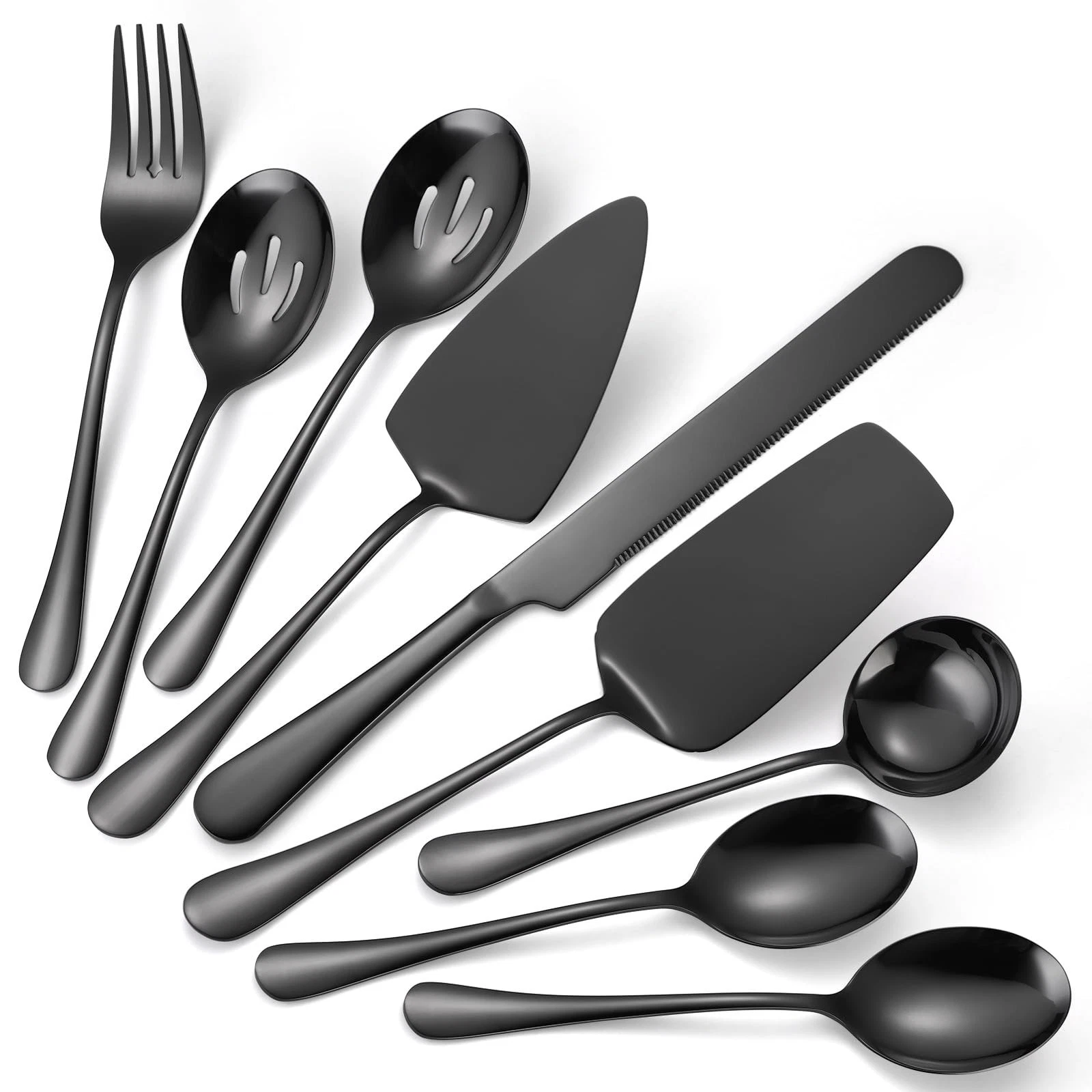 Black Fine Serving Utensils Large Serving Spoons Slotted Serving Spoons Servi...