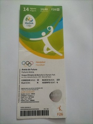 Used Ticket Olympic 14.08. 2016 Rio Olympia F26 Handball Ned Russia Norway Rom 1