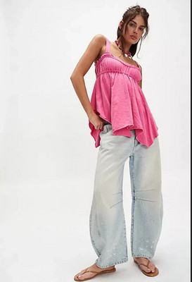 Free People Amaryllis Tank Sleeveless Asymmetrical Ruffle Square Neck Top NWT S