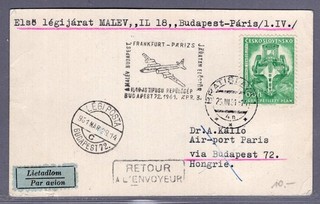 1961 Erstflug Budapest Frankfurt Paris Zubringer Bratislava (2069HT)