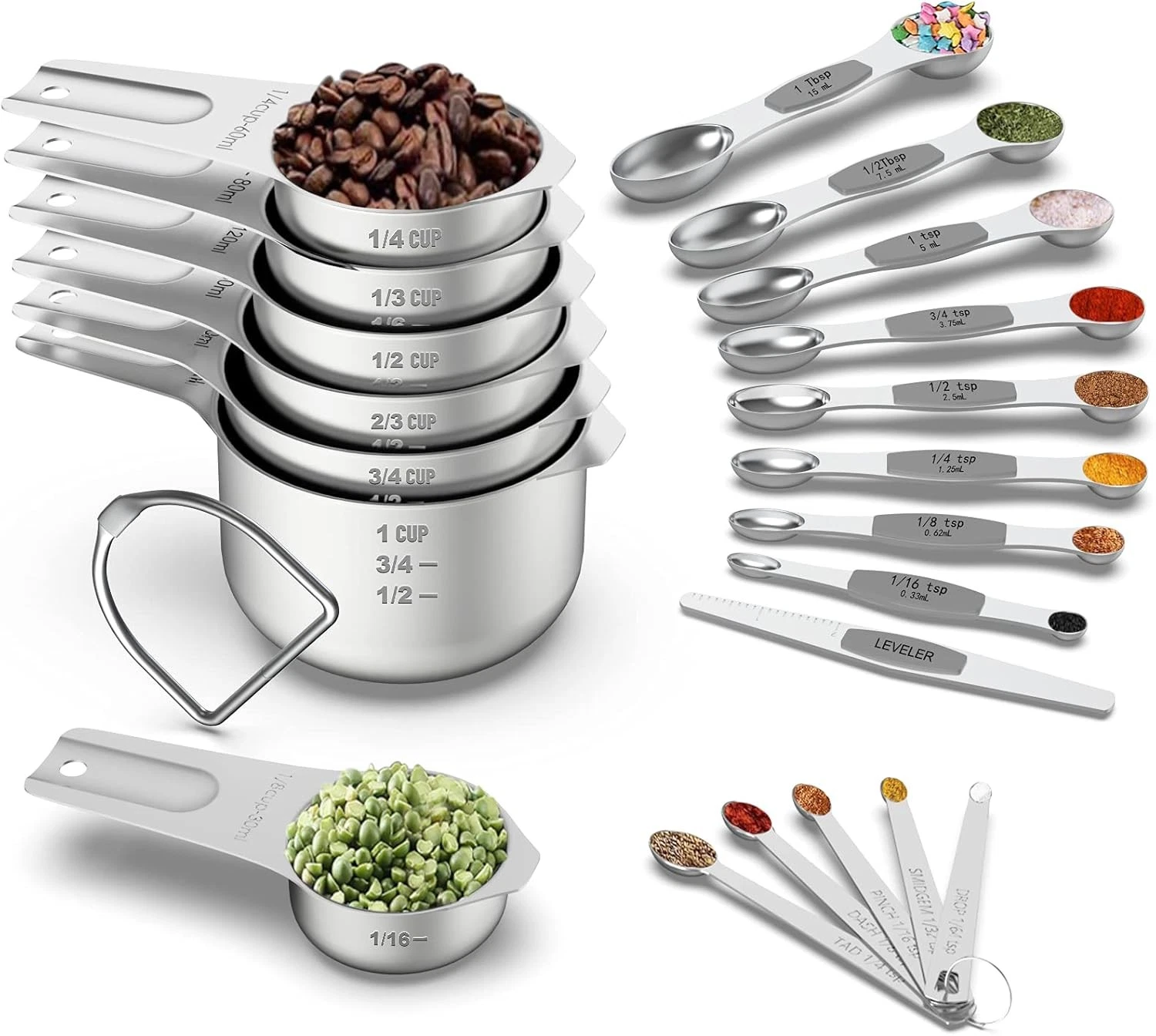 Measuring Cups and Magnetic Spoons Set, Wildone Stainless Silver