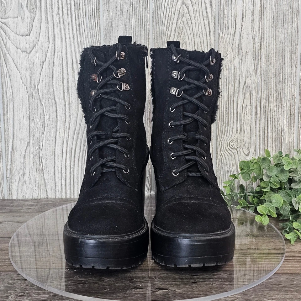 Botas con cordones de plataforma negras Soda Sherpa al tobillo tacón grueso para mujer 7,5 Y2K góticas Foto 3 de 4