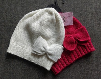 Matalan Baby Mädchen 2er Pack Glitzer Feinstrick Mützen mit Schleife Rot & Weiß 0-6 Monate