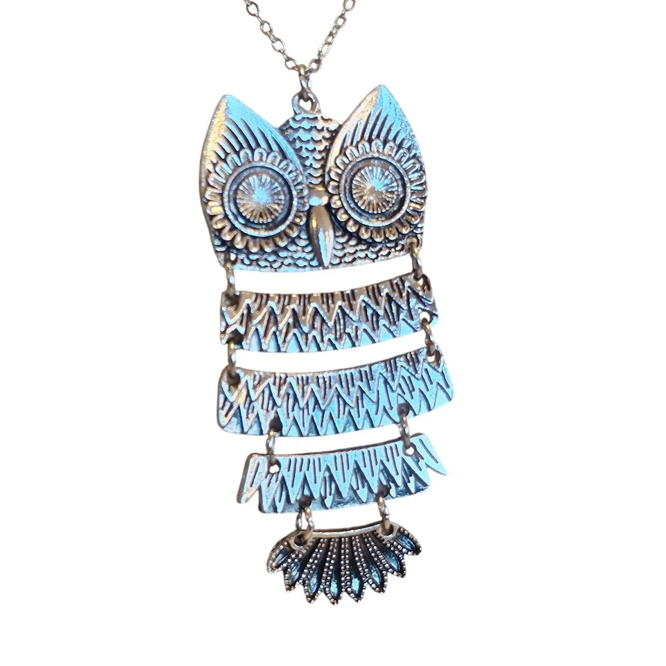Collar Colgante Búho Tono Plata 24" Cadena Boho Joyería Regalo Pájaro Naturaleza Barro Foto 4 de 4