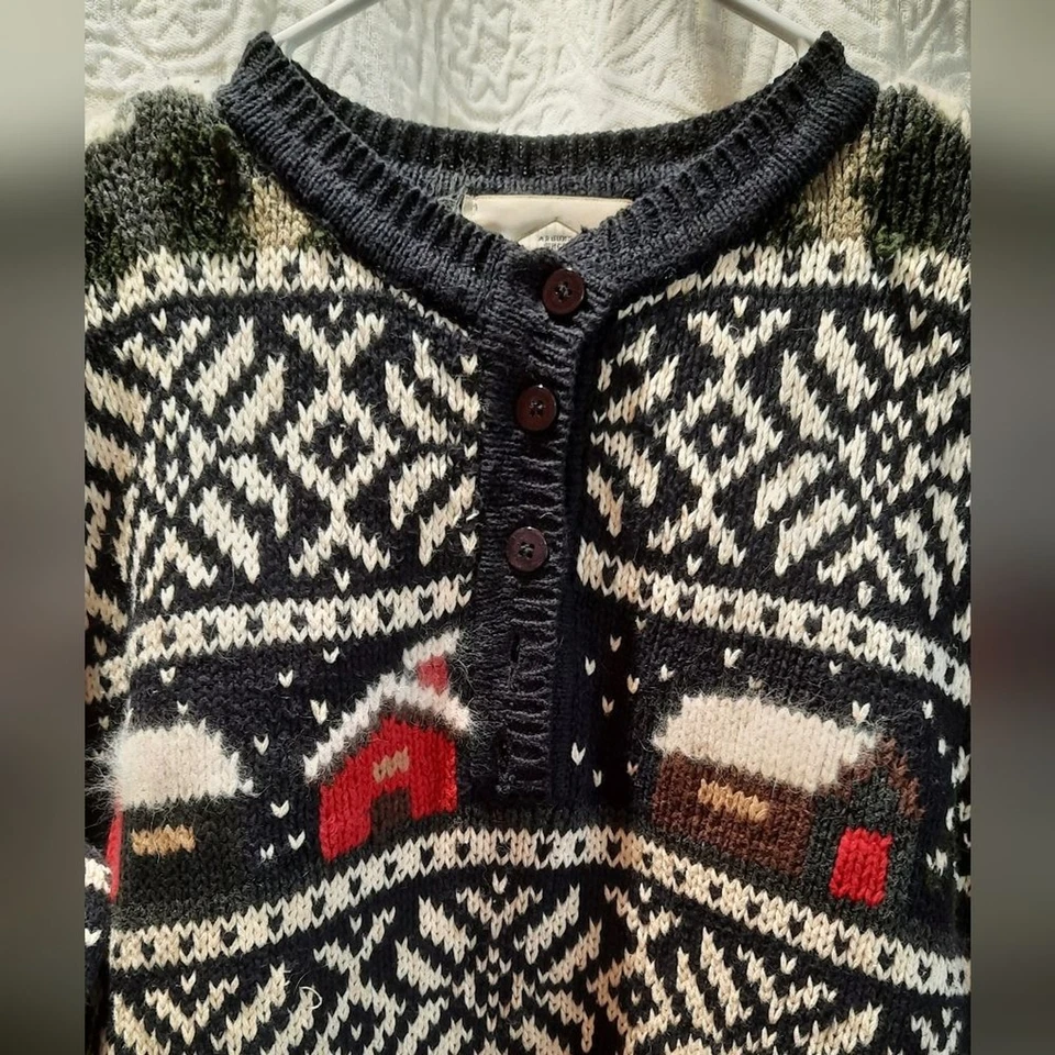 Tailor B. Moss Sweater Small Nordic Pattern Black White Red Knit Cottagecore - Image 3 of 4