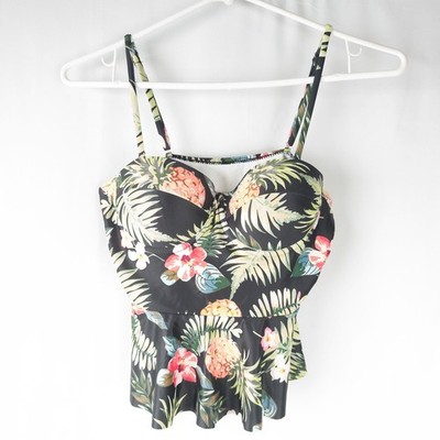 Cupshe Tropical Pineapple Floral Print Peplum Tankini Swimsuit Top