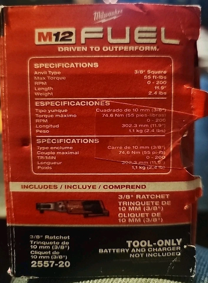 Milwaukee M12 COMBUSTIBLE Sin escobillas Inalámbrico 3/8" Trinquete Herramienta Desnuda (2557-20) Foto 3 de 3