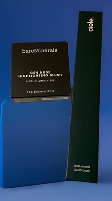 Bare Minerals Gen Nude Highlighting Blush Opal Glow .11oz Ciele dual-ended Brush