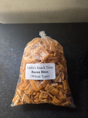 bbq Bacon bites comes in flavors of hot,,,saltvinegar (wheat type) 6.10oz bulk 