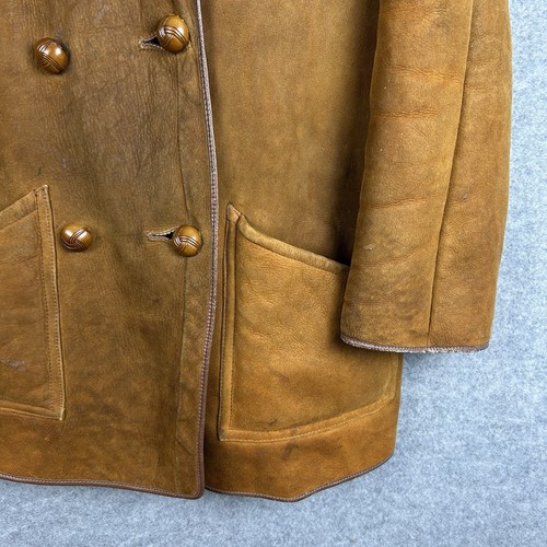 Vintage Sheepskin Jacket Mens Medium M 40 Brown Suede Shearling Coat 90s - Picture 7 of 15
