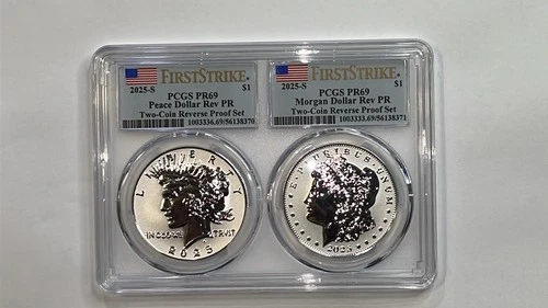 2025- PCGS Morgan & Peace Dollar Reverse Proof 69  First Strike Set