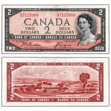 $2 1954 Bank of Canada Note Devil Face E/B Prefix BC-30b - AU