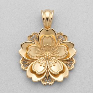 Authentic 925 Sterling Silver Gold Plated Layered Cherry Blossom Pendant Necklace, fo