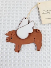Georgia Clay Pottery Flying Pig Ornament Christmas Red Clay Rustic Glazed Wings