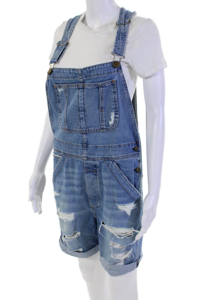 Mono vaquero desgastado cuello cuadrado azul talla 0 Current/Elliott para mujer Foto 2 de 4