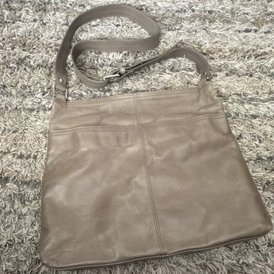 Hobo Taupe Shoulder Bag Adjustable Strap Zipper Buckle Stitching Floral Lining