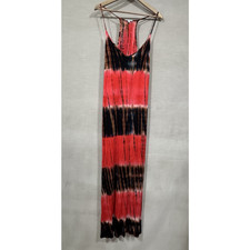 White Birch Sleeveless Tie Dye Maxi Dress L Spaghetti Strap Red Vacation Beach