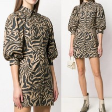 NWT Ganni Puff Sleeve Mini Shirt Dress in Tiger Print SIZE 36/4/S Orig $250