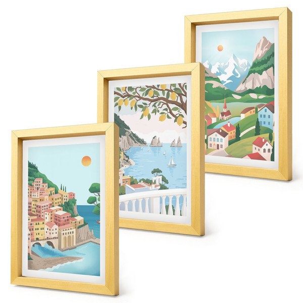 Komplettes Poster Set Im Rahmen Pastellfarbene KüStenansichten Golden Rahmen-image