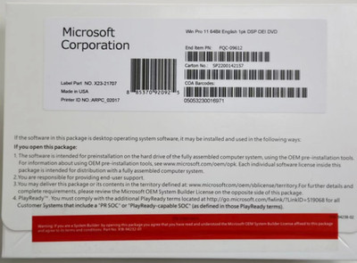 Win 11 Pro 64-Bit DVD & License Product Key Factory Sealed