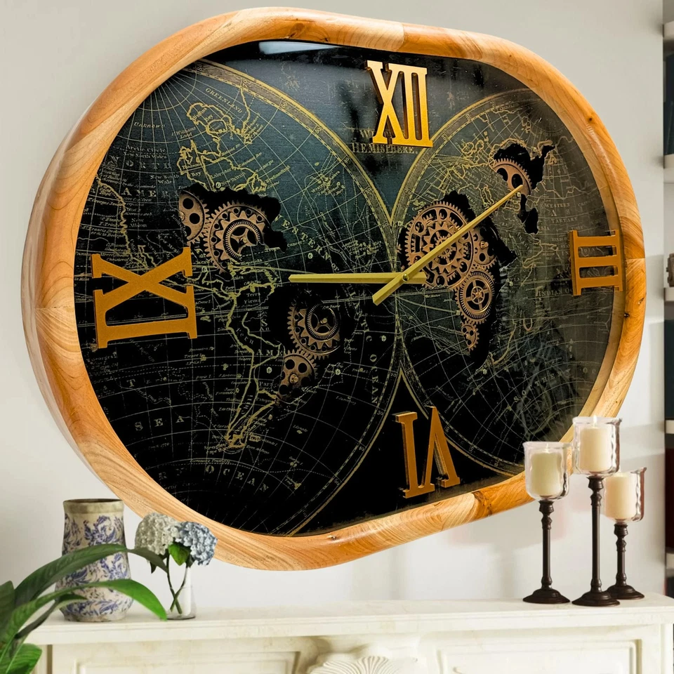 The Gears Reloj LÍNEA PORTUGAL RELOJ DE PARED OVALADO 27 PULGADAS "LISBOA" MADERA-NEGRO Foto 2 de 4