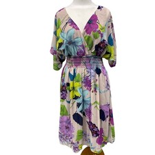 NWT $378 Trina Turk Floral Print  Kimono Sleeve Vneck Marvelous Dress Medium