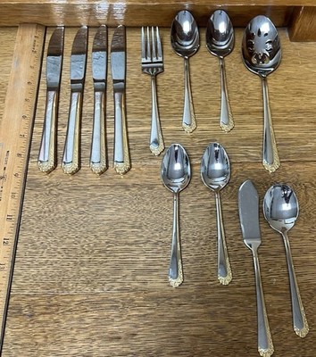 Towle ROYAL ROSE GOLD ACCENT Stainless 18/8 Korea Flatware 12 PCs Mixed