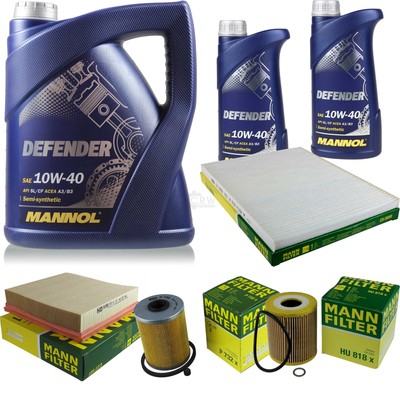 MANN Inspektionspaket 7L MANNOL Defender 10W-40 für Vauxhall Omega 2.5 DTi 24V