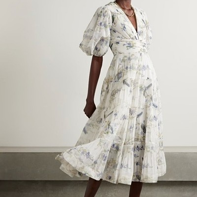 [NWT] ZIMMERMANN OG.$725 Belted pleated printed chiffon midi dress S size